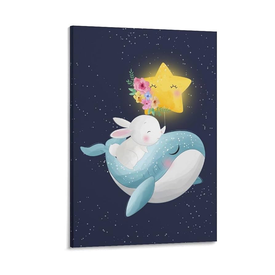 退屈とうさぎの孤独　 限定20部　絵画　版画　リビング　室内　インテリア　部屋 Amazon.co.jp: クジラとウサギのキャンバスアートポスター